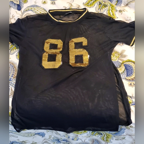 Fashion Nova Black Mesh Sequin 86 T-Shirt - Picture 5 of 6